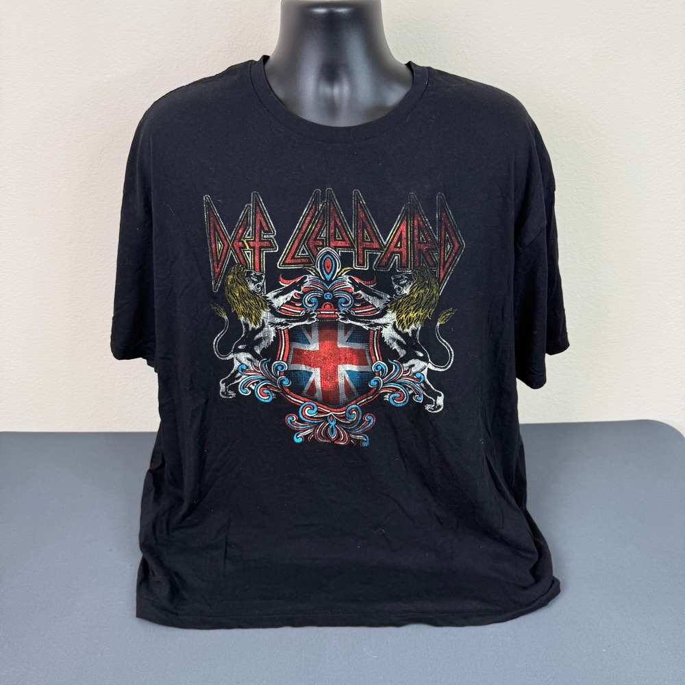 Def Leppard T-Shirt Mens 3XL Black Union Jack Crest Graphic Short Sleeve Tee
